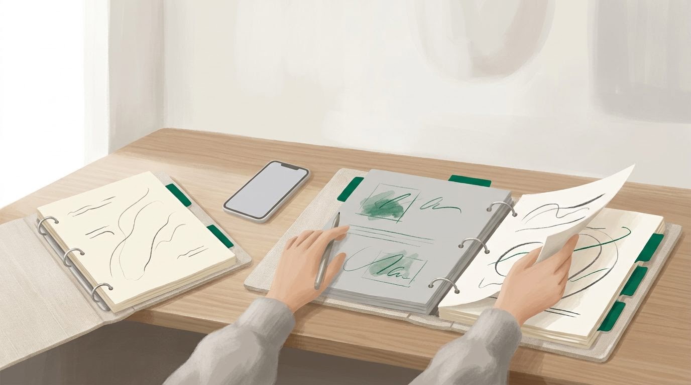 A desk with three open binders and a phone, showing a DSP scheduler cross-referencing information across multiple systems.